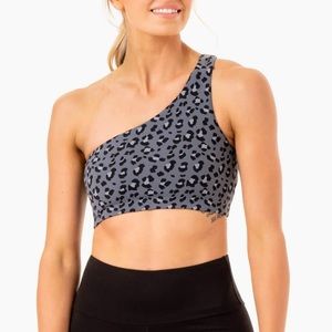 Ryderwear One Shoulder Sports Bra, Size Small, Grey leopard color pattern